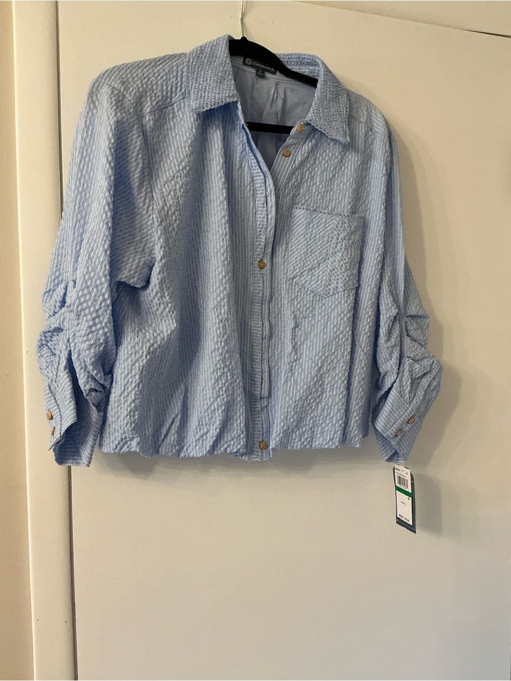 Democracy Light Blue Textured Button-Front Blouse